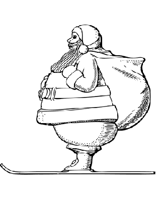 Kolorowanka gruby święty Mikołaj na nartach